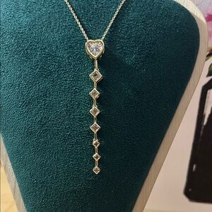 Adina Eden Heart Lariat Style  Necklace with Graduated Bezeled CZ Stones  NEW